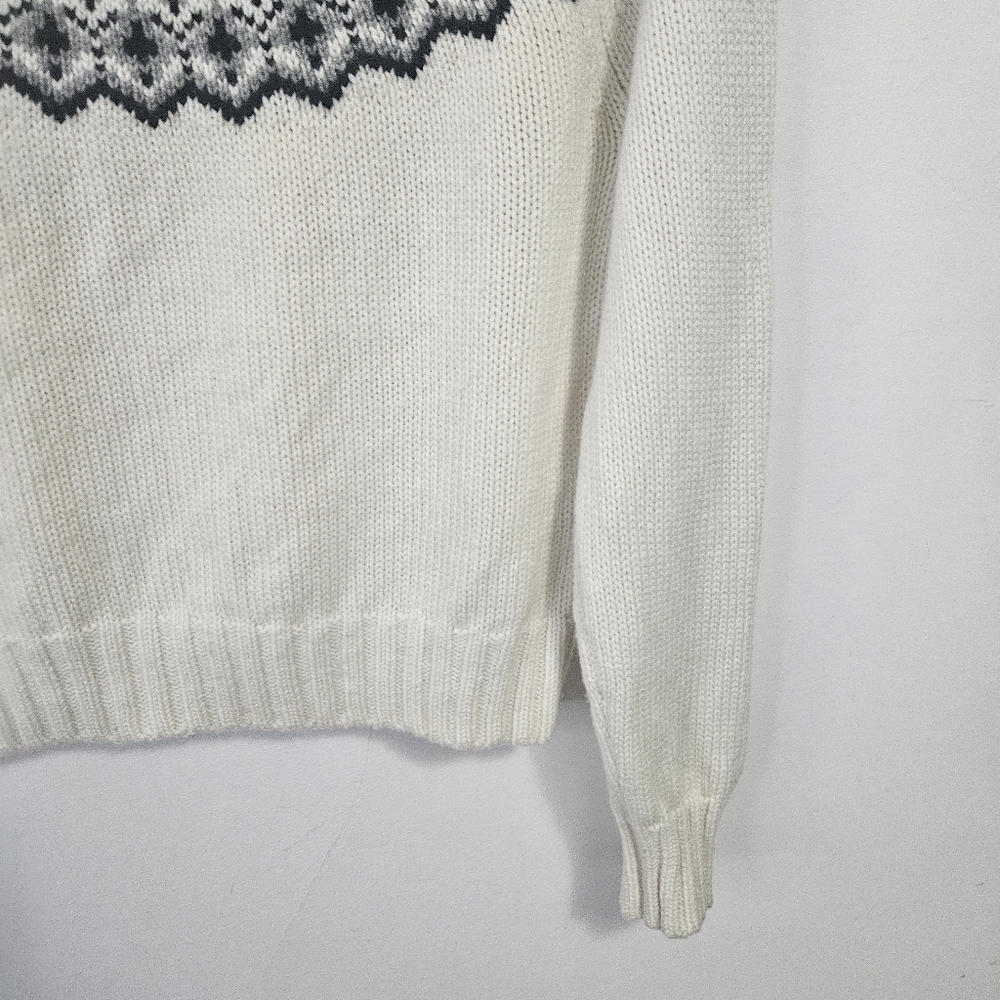 Lilysilk Fair Isle Crewneck Sweater XS  Wool Cashmere Off White Cable - Picture 6 of 12